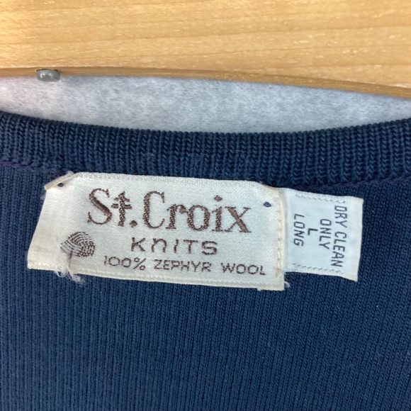 St Croix Zephyr Wool L Long Navy Blue Long Sleeve V Neck Sweater Pullover - Picture 3 of 4